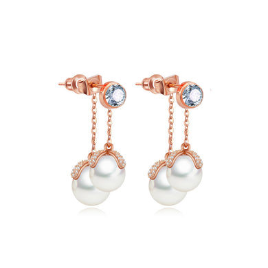 Fashion and Elegant Plated Rose Gold Geometric Round Tassel Imitation Pearl Earrings with Cubic Zirconia
