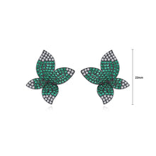 Load image into Gallery viewer, Fashion Bright Plated Black Flower Green Cubic Zirconia Stud Earrings