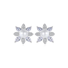 Load image into Gallery viewer, Fashion and Elegant Flower Imitation Pearl Stud Earrings with Cubic Zirconia