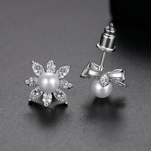 Load image into Gallery viewer, Fashion and Elegant Flower Imitation Pearl Stud Earrings with Cubic Zirconia