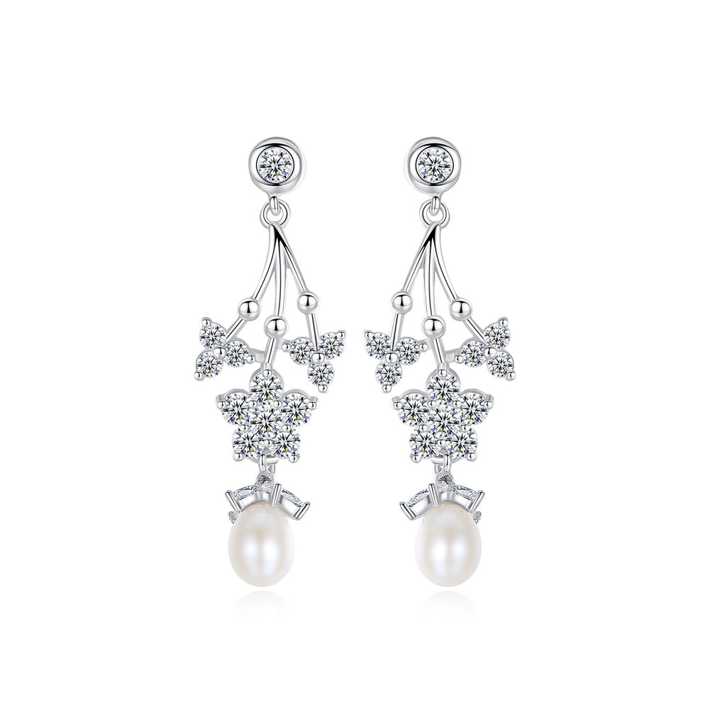 Fashion and Elegant Flower Imitation Pearl Earrings with Cubic Zirconia