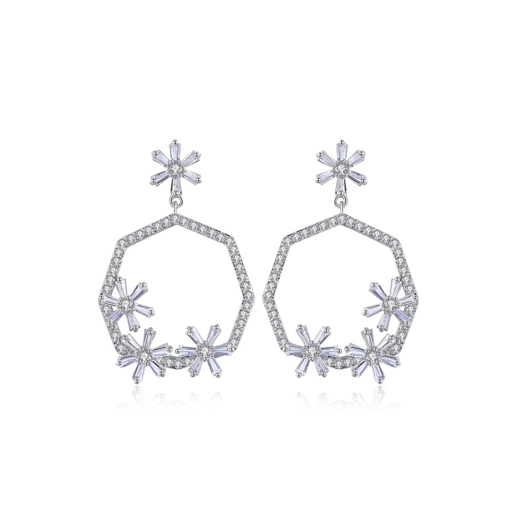 Fashion Simple Geometric Flower Earrings with Cubic Zirconia