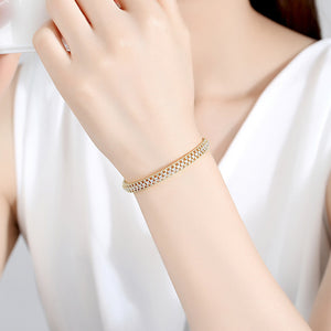 Fashion Temperament Plated Gold Hollow Geometric Bangle with Cubic Zirconia