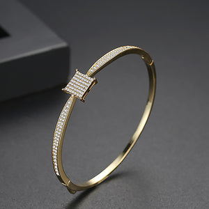 Fashion Simple Plated Gold Geometric Square Bracelet with Cubic Zirconia