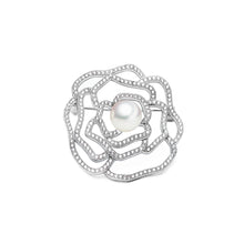 Load image into Gallery viewer, Simple and Elegant Hollow Flower Imitation Pearl Brooch with Cubic Zirconia