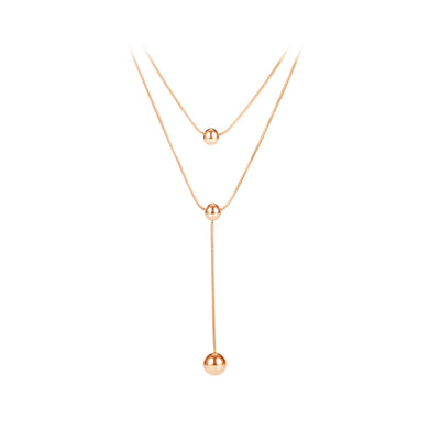 Simple Temperament Plated Rose Gold Tassel Round Bead 316L Stainless Steel Necklace