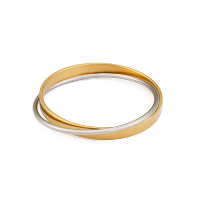 Fashion Simple Plated Gold Two-color Geometric Double Round 316L Stainless Steel Bangle