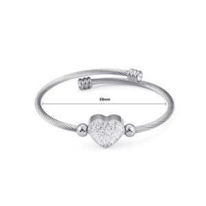 Fashion Bright Heart Shaped 316L Stainless Steel Bangle with Cubic Zirconia