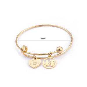 Simple and Romantic Plated Gold Heart-shaped Couple Cartoon 316L Stainless Steel Bangle