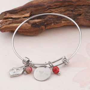 Simple and Romantic Geometric Round Love Heart 316L Stainless Steel Bangle