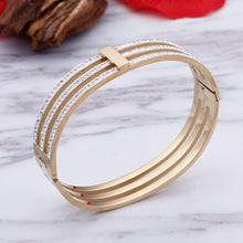 Load image into Gallery viewer, Fashion Personality Plated Gold Geometric Three-layer 316L Stainless Steel Bangle with Cubic Zirconia