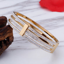 Load image into Gallery viewer, Fashion Personality Plated Gold Geometric Three-layer 316L Stainless Steel Bangle with Cubic Zirconia