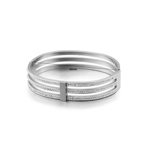 Fashion Personality Geometric Three-layer 316L Stainless Steel Bangle with Cubic Zirconia
