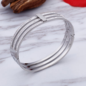Fashion Personality Geometric Three-layer 316L Stainless Steel Bangle with Cubic Zirconia