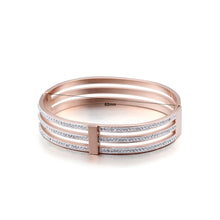 Load image into Gallery viewer, Fashion Personality Plated Rose Gold Geometric Three-layer 316L Stainless Steel Bangle with Cubic Zirconia