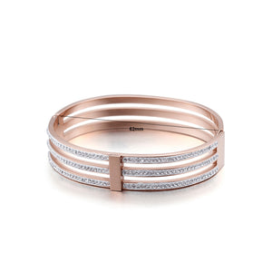 Fashion Personality Plated Rose Gold Geometric Three-layer 316L Stainless Steel Bangle with Cubic Zirconia