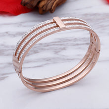 Load image into Gallery viewer, Fashion Personality Plated Rose Gold Geometric Three-layer 316L Stainless Steel Bangle with Cubic Zirconia