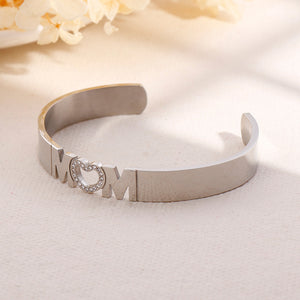 Fashion and Elegant Heart-shaped Mom 316L Stainless Steel Bangle with Cubic Zirconia