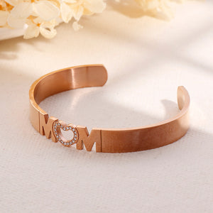 Fashion and Elegant Plated Rose Gold Heart-shaped Mom 316L Stainless Steel Bangle with Cubic Zirconia