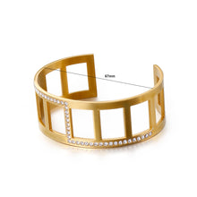 Load image into Gallery viewer, Fashion Personality Plated Gold Hollow Geometric 316L Stainless Steel Bangle with Cubic Zirconia