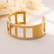 Load image into Gallery viewer, Fashion Personality Plated Gold Hollow Geometric 316L Stainless Steel Bangle with Cubic Zirconia