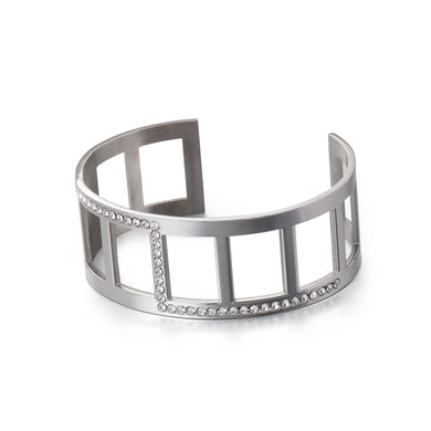 Fashion Personality Hollow Geometric 316L Stainless Steel Bangle with Cubic Zirconia