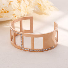 Load image into Gallery viewer, Fashion Personality Plated Rose Gold Hollow Geometric 316L Stainless Steel Bangle with Cubic Zirconia