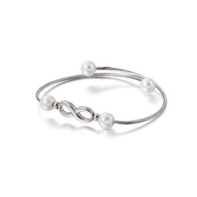 Simple and Fashion Infinity Symbol 316L Stainless Steel Bangle with Imitation Pearls