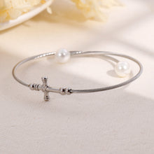 Load image into Gallery viewer, Fashion Classic Cross 316L Stainless Steel Bangle with Imitation Pearls