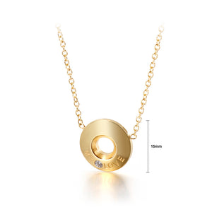 Fashion and Simple Plated Gold Geometric Circle Love 316L Stainless Steel Pendant with Cubic Zirconia and Necklace
