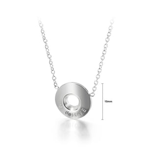 Fashion Simple Geometric Round Love 316L Stainless Steel Pendant with Cubic Zirconia and Necklace