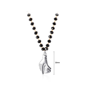 Fashion Creative Plated Gold Love Gesture 316L Stainless Steel Pendant with Round Bead Necklace