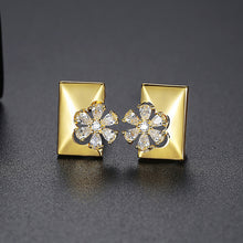 Load image into Gallery viewer, Fashion and Elegant Plated Gold Flower Geometric Rectangular Stud Earrings with Cubic Zirconia