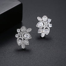 Load image into Gallery viewer, Elegant Bright Geometric Flower Earrings with Cubic Zirconia