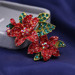 Elegant and Bright Plated Gold Double Flower Brooch with Cubic Zirconia