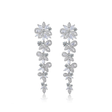Fashion and Elegant Flower Tassel Earrings with Cubic Zirconia