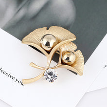 Load image into Gallery viewer, Fashion and Elegant Plated Gold Ginkgo Leaf Brooch with Cubic Zirconia