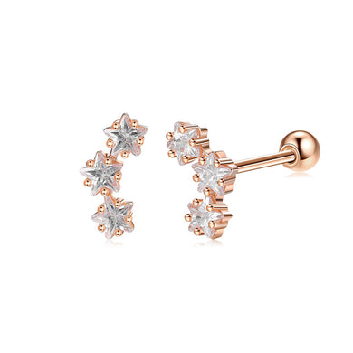 925 Sterling Silver Plated Rose Gold Fashion Simple Star Stud Earrings with Cubic Zirconia