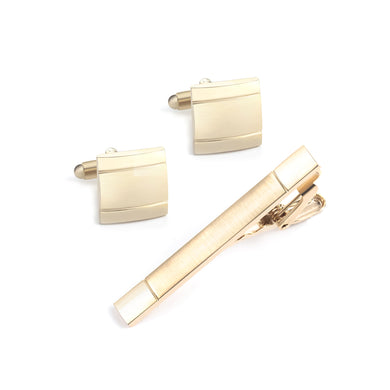 Simple and Fashion Plated Gold Geometric Tie Clip and Cufflinks Set