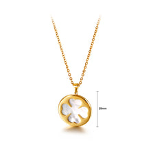Load image into Gallery viewer, Fashion and Elegant Plated Gold Four-leaf Clover Geometric Round 316L Stainless Steel Pendant with Necklace