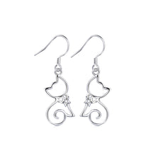 Load image into Gallery viewer, 925 Sterling Silver Simple Cute Cat Earrings with Cubic Zirconia