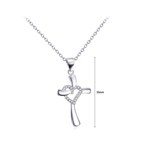 925 Sterling Silver Fashion Simple Heart-shaped Cross Pendant with Cubic Zirconia and Necklace