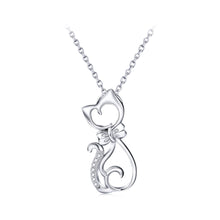 Load image into Gallery viewer, 925 Sterling Silver Simple and Cute Cat Pendant with Cubic Zirconia and Necklace