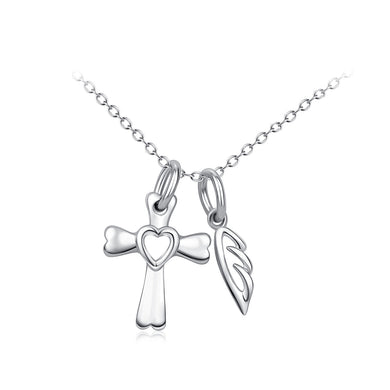 925 Sterling Silver Fashion Simple Cross Wing Pendant with Necklace