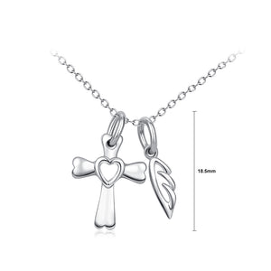 925 Sterling Silver Fashion Simple Cross Wing Pendant with Necklace