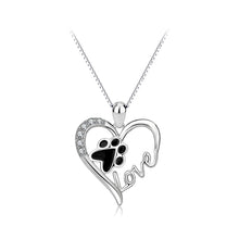 Load image into Gallery viewer, 925 Sterling Silver Fashion Creative Dog Paw Print Love Heart Pendant with Cubic Zirconia and Necklace