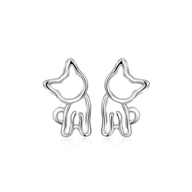 925 Sterling Silver Simple and Cute Hollow Cat Stud Earrings
