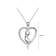Load image into Gallery viewer, 925 Sterling Silver Fashion Simple Heart Cat Pendant with Cubic Zirconia and Necklace