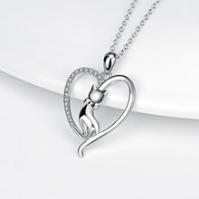 Load image into Gallery viewer, 925 Sterling Silver Fashion Simple Heart Cat Pendant with Cubic Zirconia and Necklace