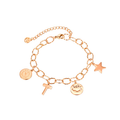 Simple Fashion Plated Rose Gold Cross Star Round 316L Stainless Steel Bracelet